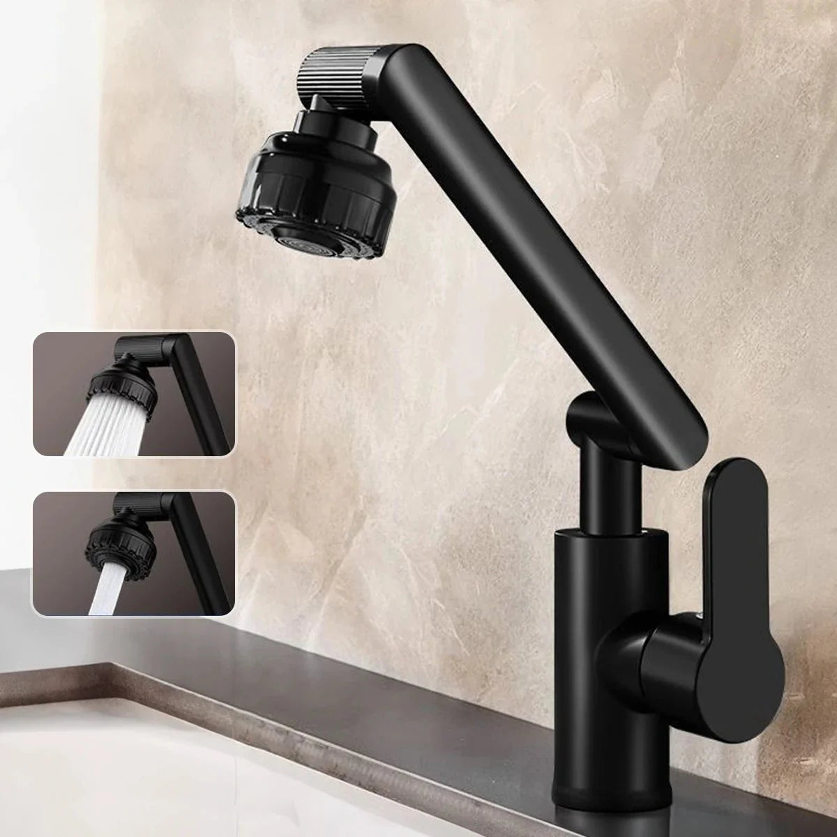 Royallure Kitchen Faucet with Sprayer - 360° Adjustable Arm Dual Water Modes
