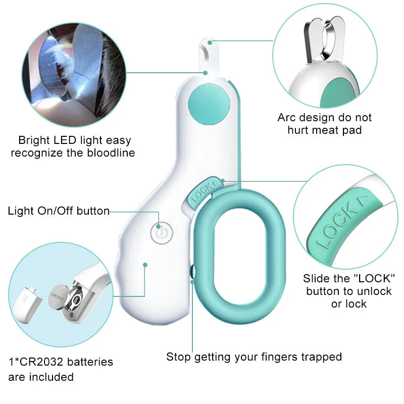 Professional Pet Nail Clipper Led Light Claw Grooming Scissors